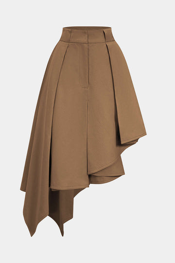 Solid Ruffle Hem Pleated Skirt