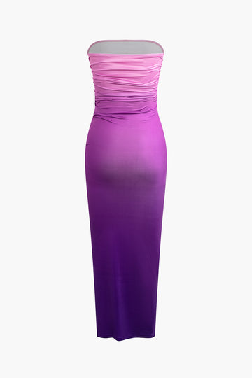 Ombre Ruched Strapless Midi Dress