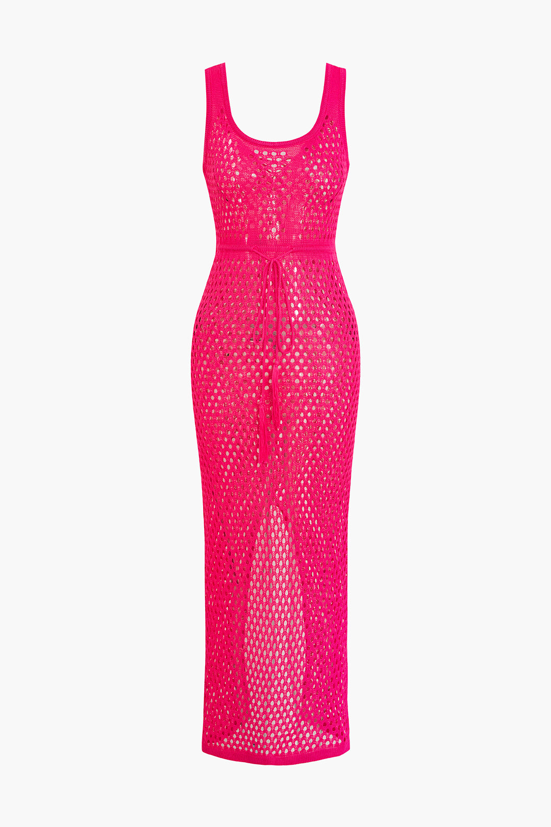 Crochet Slit Lace-Up Tank Knit Maxi Dress