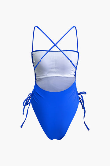 Cross Strap Drawstring Backless One-Piece Swimsuit