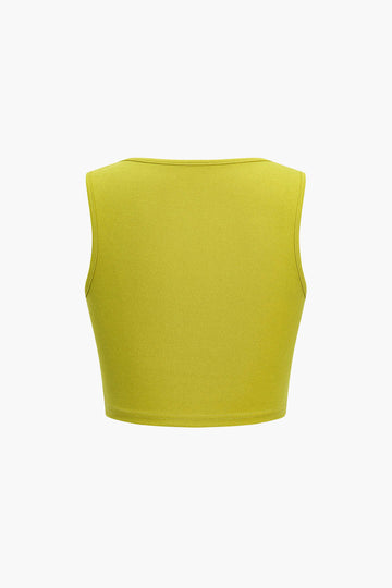 Solid Crop Tank Top Og Flæse Nederdel Sæt