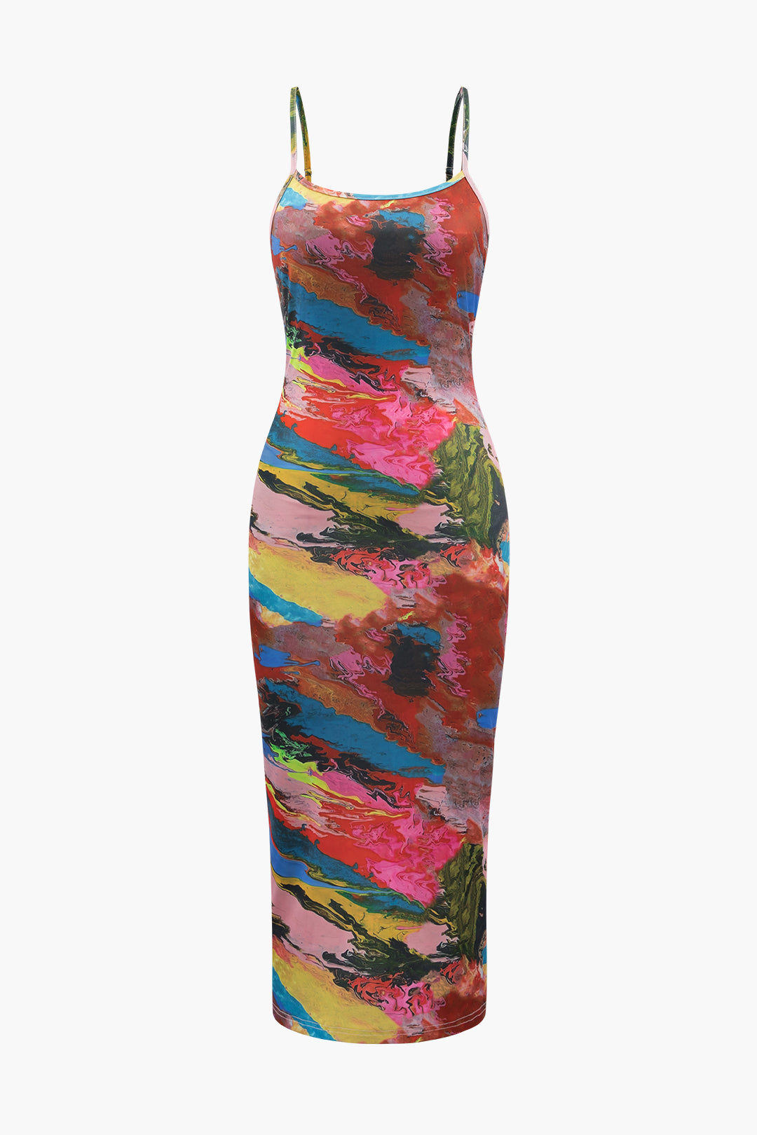 Abstract Print Back Slit Midi Dress