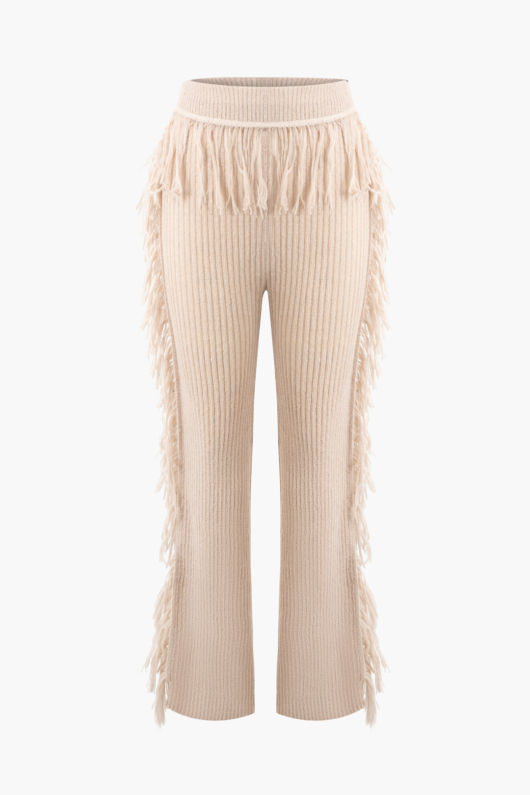 Fringe Detail Long Sleeve Knit Sweater And Knit Pants Set