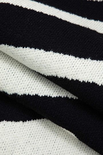 Stripe Knit Turtle Neck Slit Sleeveless Maxi Dress