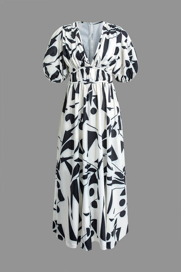 Abstract Print V-neck Midi Dress