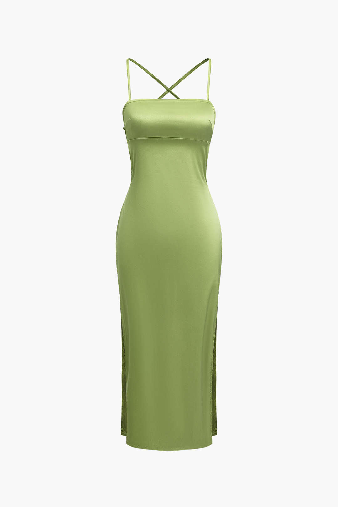 Solid Satin Backless Tie Back Slit Maxi Dress