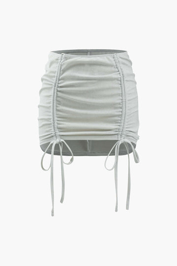 Drawstring Strapless Bodysuit And Mini Skirt Set