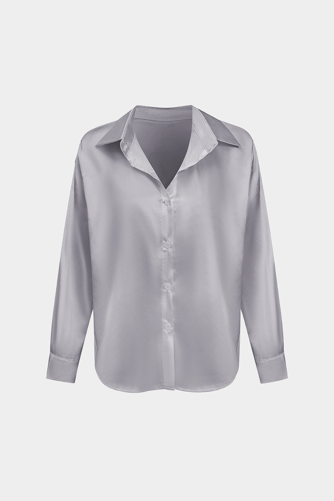 Basic Solid Satin Long-Sleeve Shirt