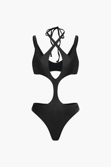 Cross Cut Out Halter One-piece Swimsuit