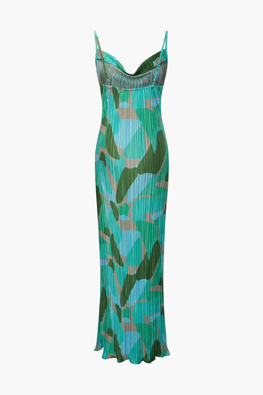 Abstract Cowl Neck Plisse Maxi Dress