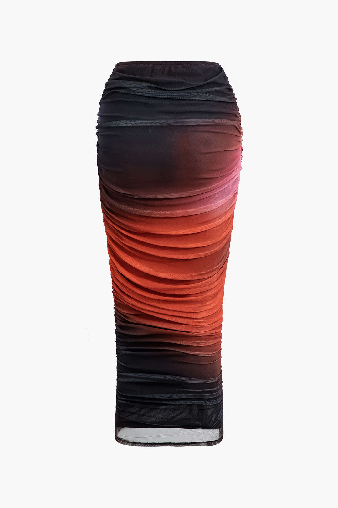 Ombre Mesh Ruched Maxi Skirt