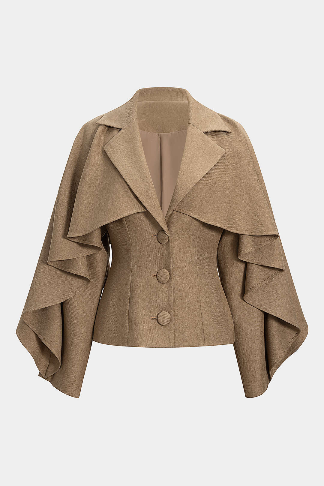 Button Ruffle Ruched Notched Lapel Jacket