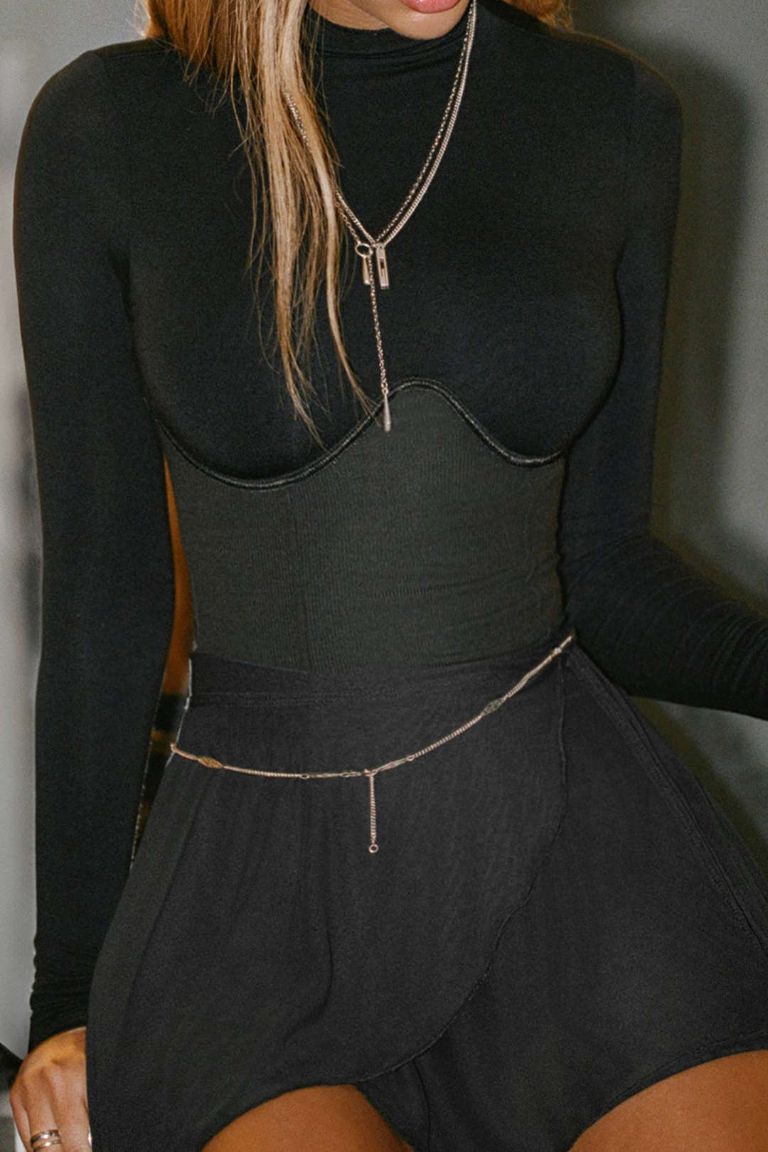 Solid Bustier Long Sleeve Top