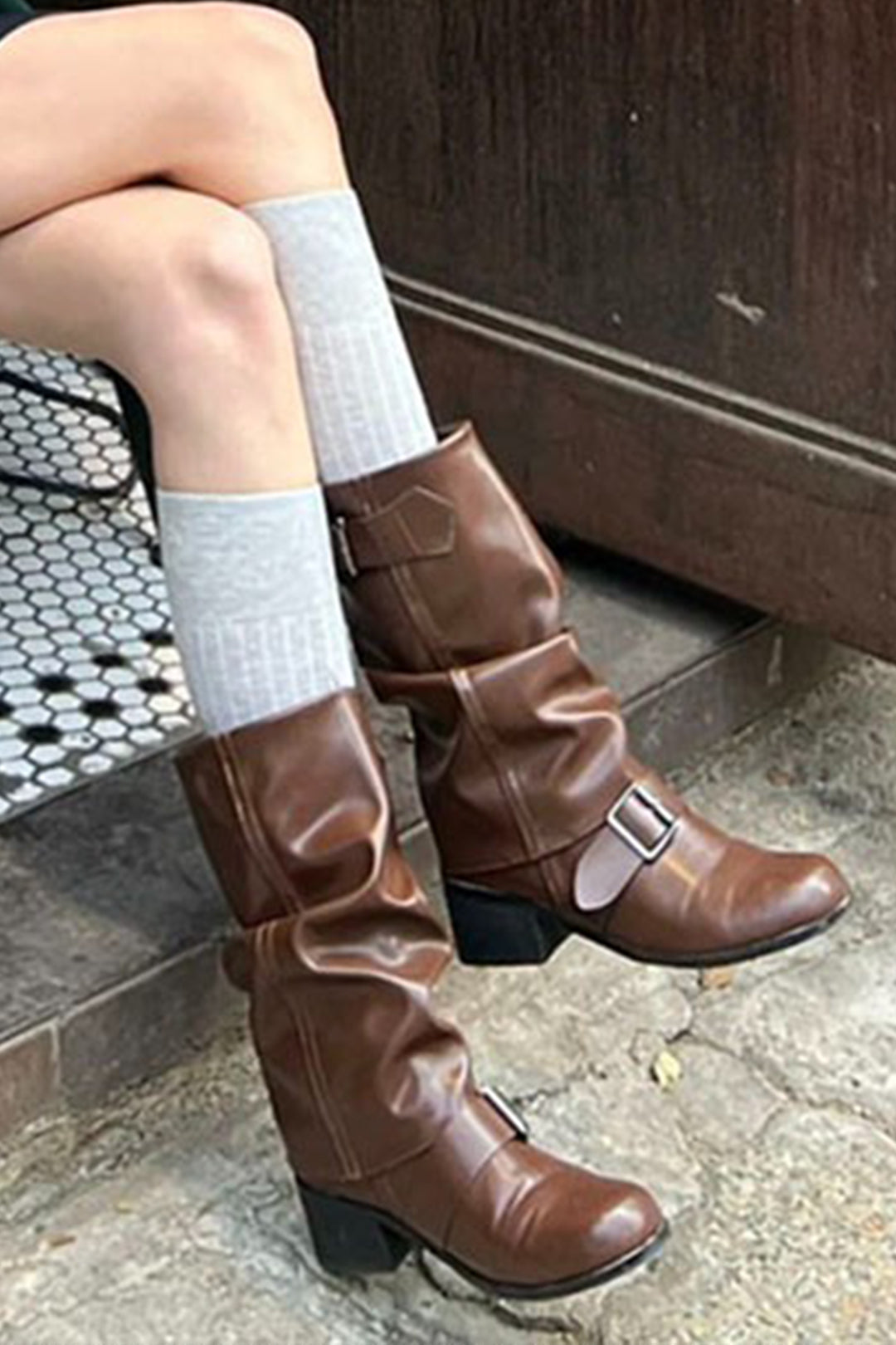 Buckle Detail Chunky Heel Mid-calf Boots