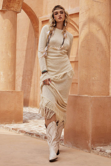 Solidu Sweater Fringe Maxi dublett