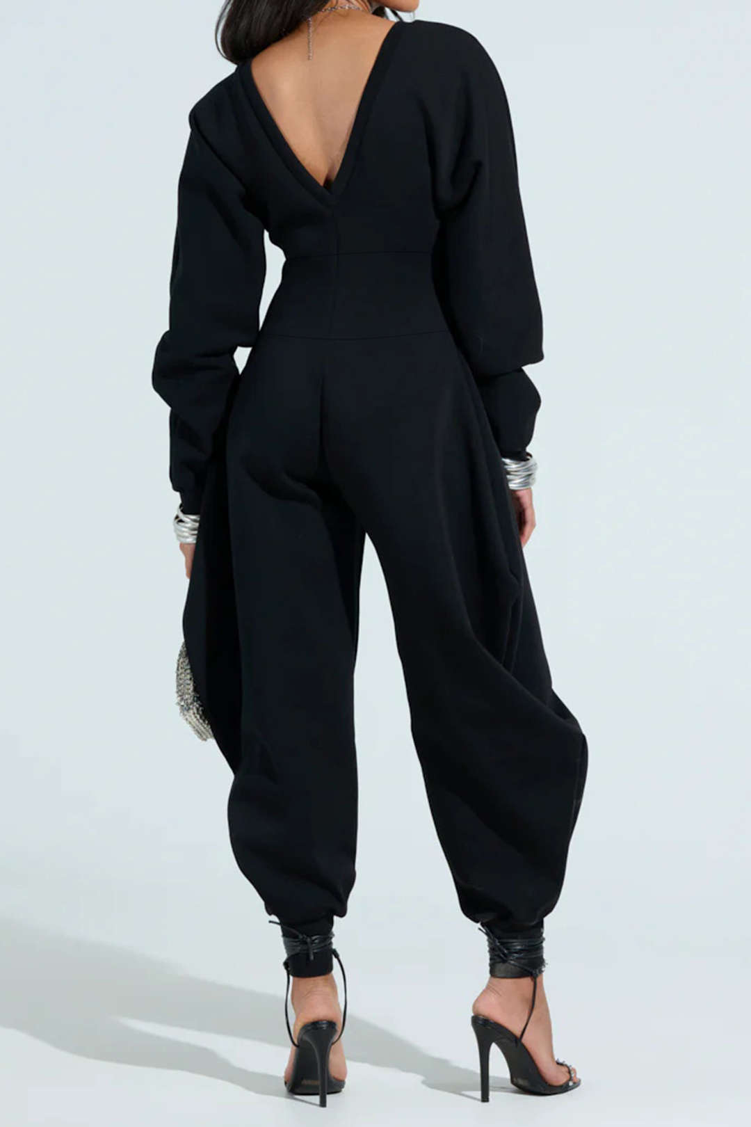 Solid High Waist Long Sleeve Jumpsuit