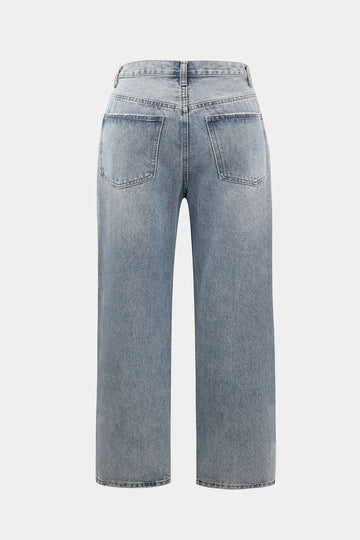 Plus Size Denim Zipper Detail High Waist Straight Leg Jeans