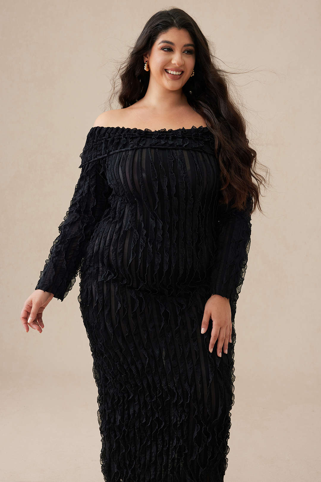 Plus Size Solid Off Shoulder Maxi Dress