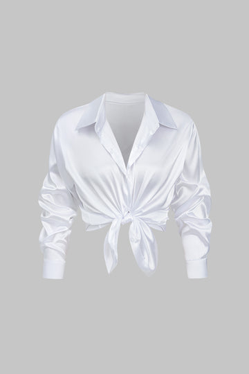 Basic Solid Satin Long-Sleeve Shirt