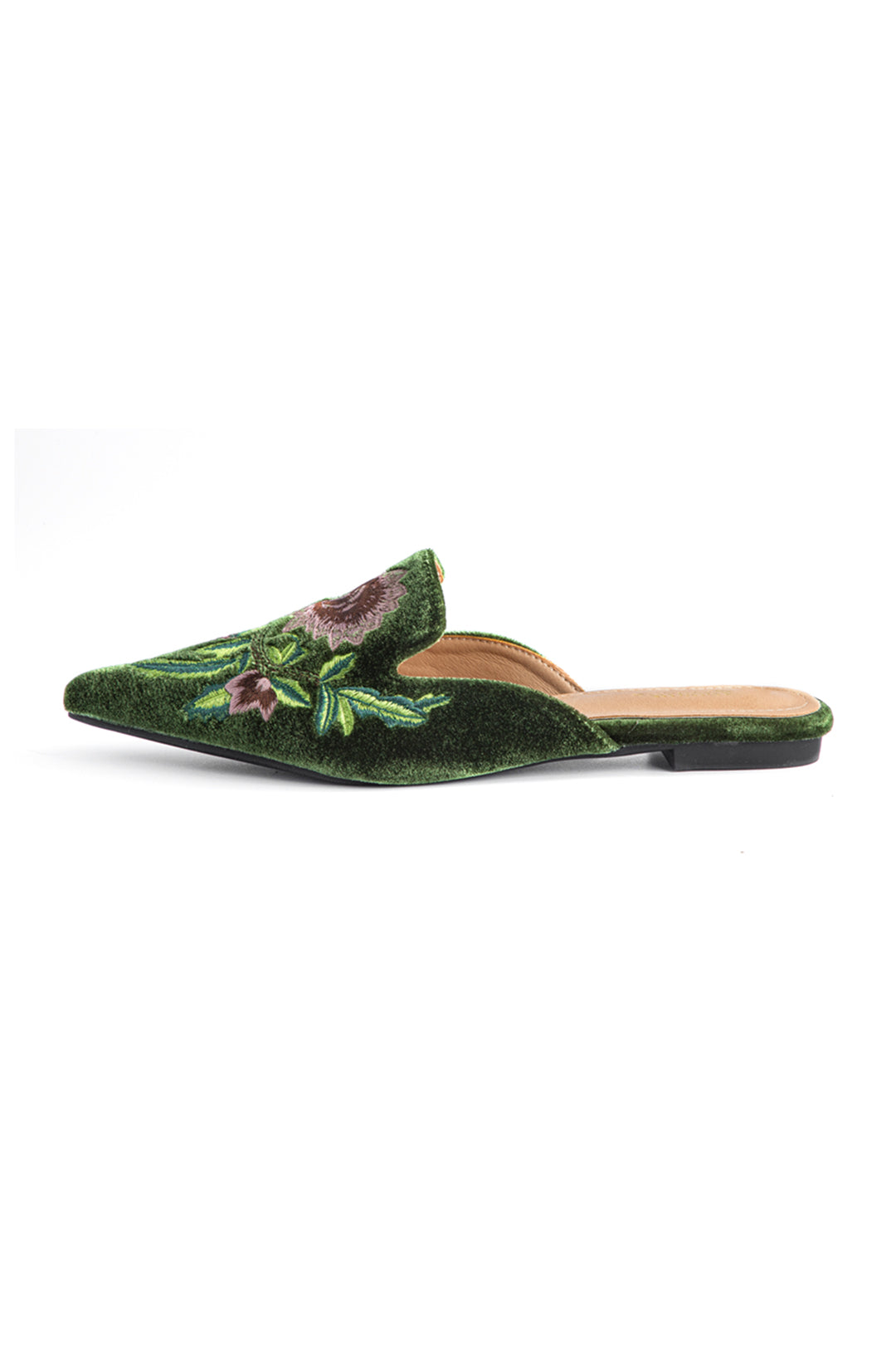 Floral Embroidered Velvet Pointed-Toe Slippers