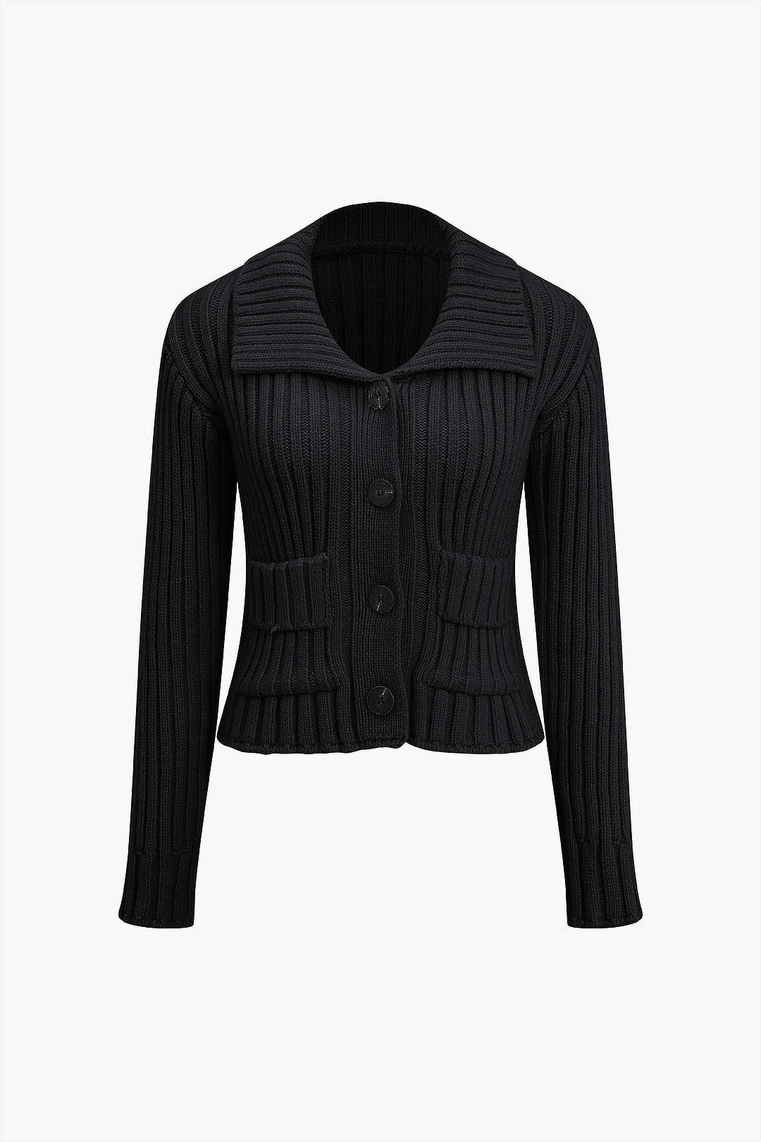 Ribbed Button-Front Pockets Sweater Cardigan