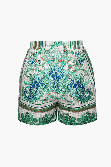 Floral Print Elastic Shorts