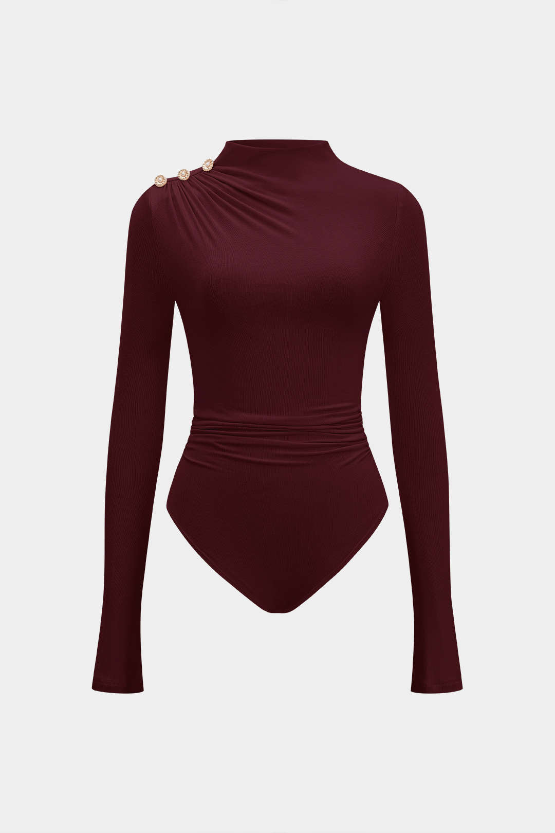 Asymmetrical Button Ruched Long Sleeve Bodysuit