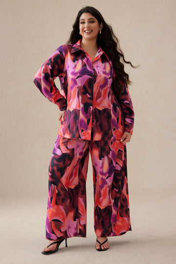 Plus Size Illusion Pattern Print Trousers