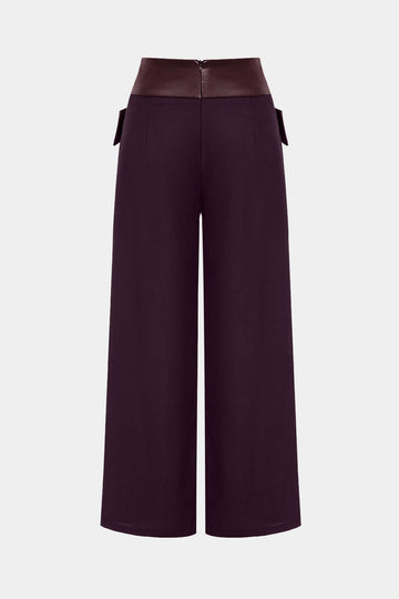 Solid Faux Leather Patchwork High Waist Crossed Pocket Trousers