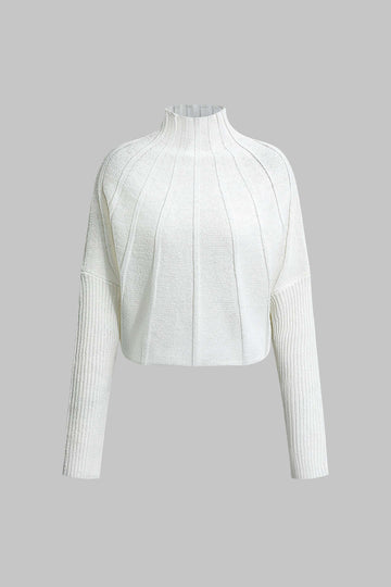 Mock Neck Textured Sweater Kmiem Batwing