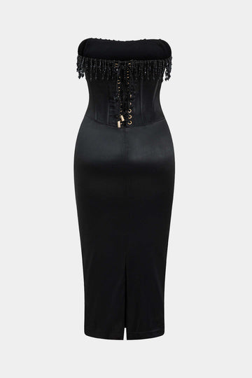 Perla Braided Eyelet Corset Midi Dress