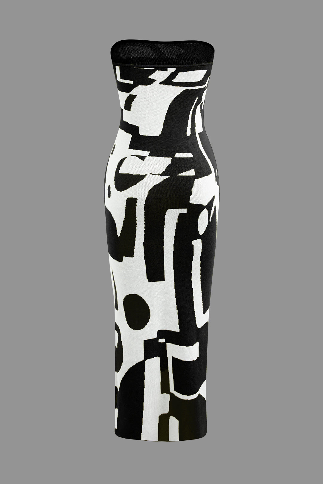 Geometric Pattern Strapless Knit Maxi Dress