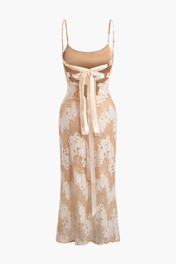 Laced Floral Tie Back Cami Maxi Dress