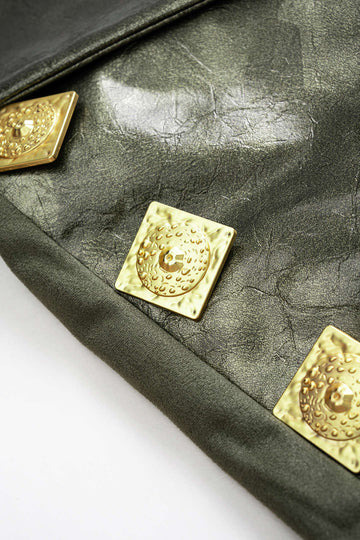 Faux Leather Patchwork Suede Metallic Decor High Waist Pants