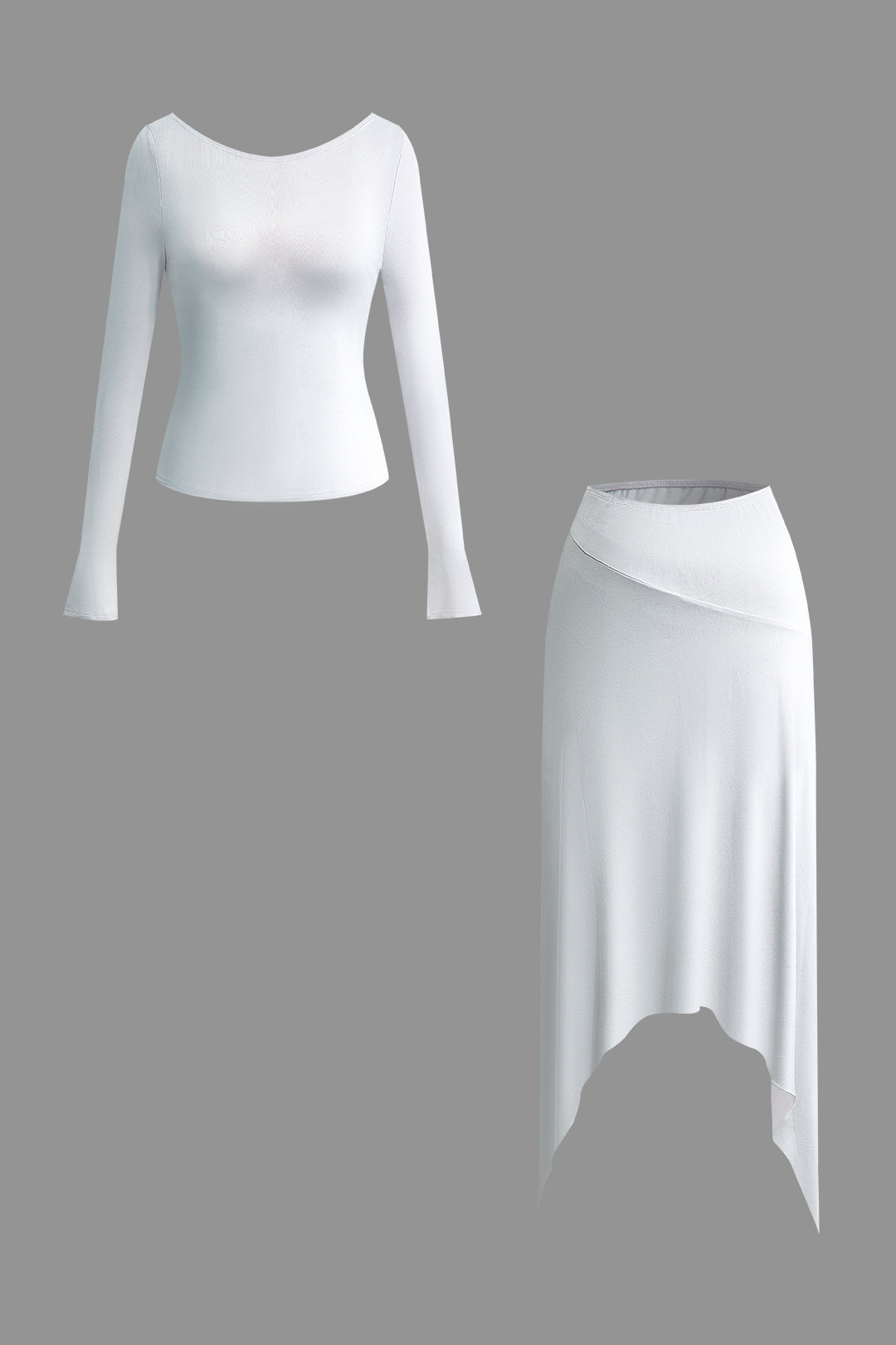 Solid Backless T-shirt And Midi Skirt Set