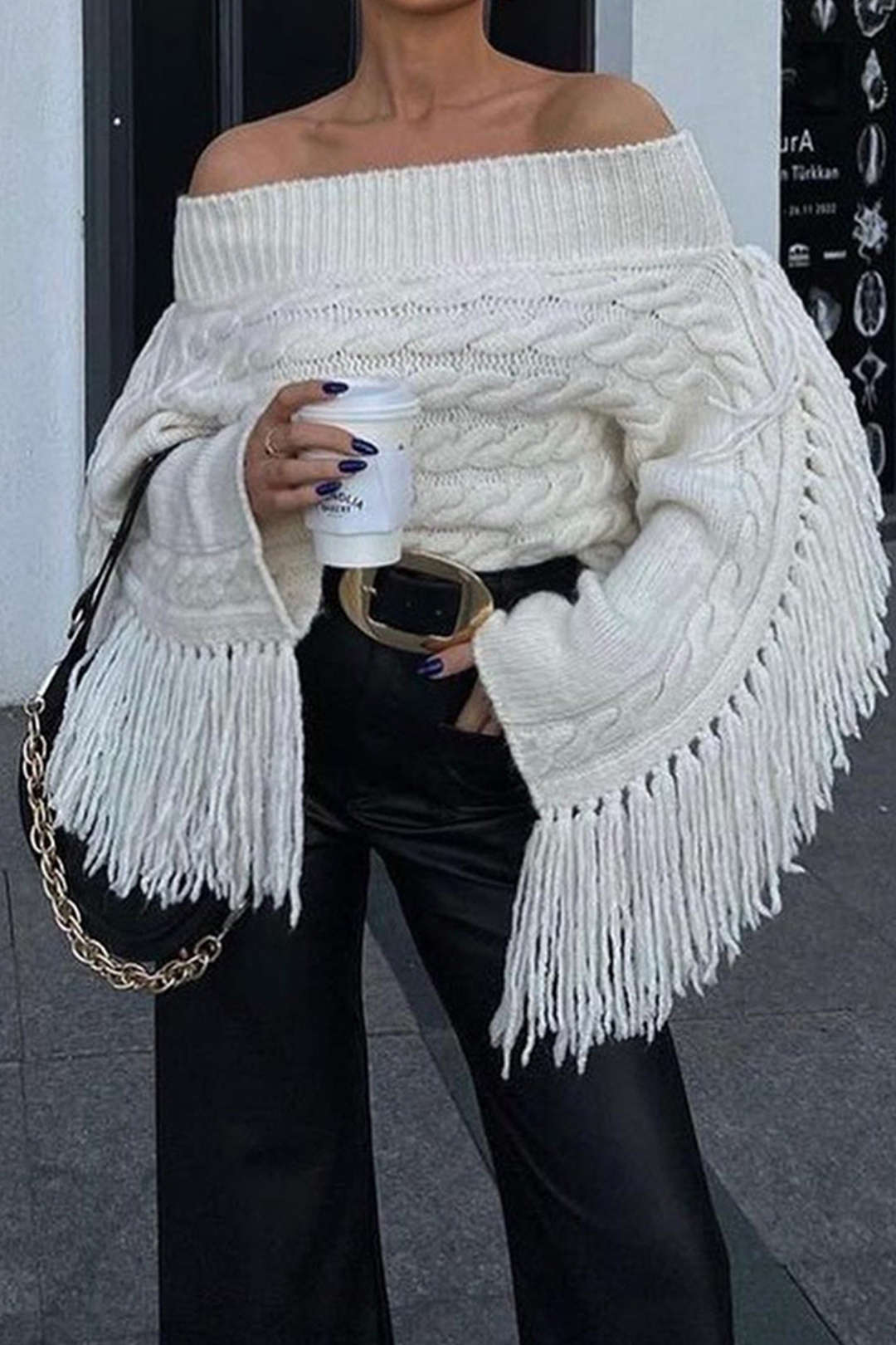 Solid Sweater Fringe Long-Sleeve Top