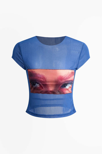 Eye Print Mesh T-shirt