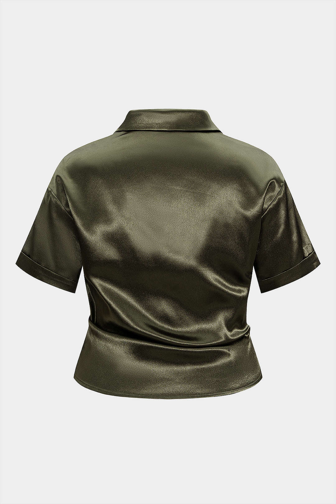 Plus Size Satin Button Draped Cowl Neck Short-Sleeve Top