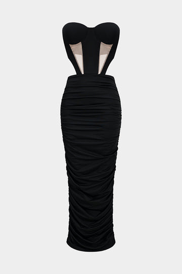 Mesh Backless Patchwork Strapless Maxi Dress