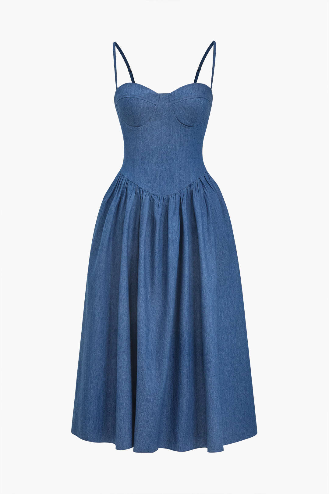 Solid Ruched Bustier Slip Denim Dress