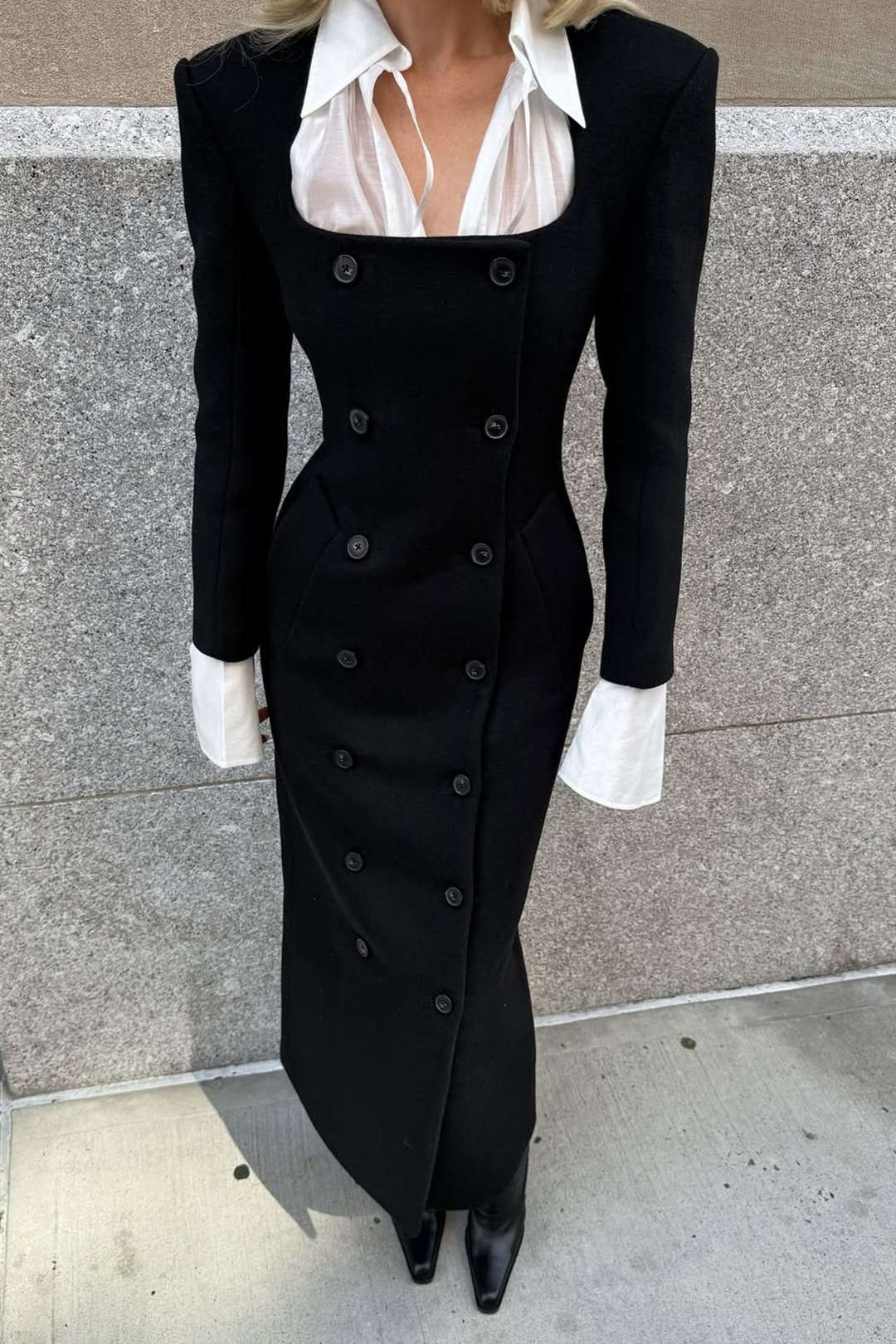 Patchwork Double Breasted Long Sleeve Maxi Dress
