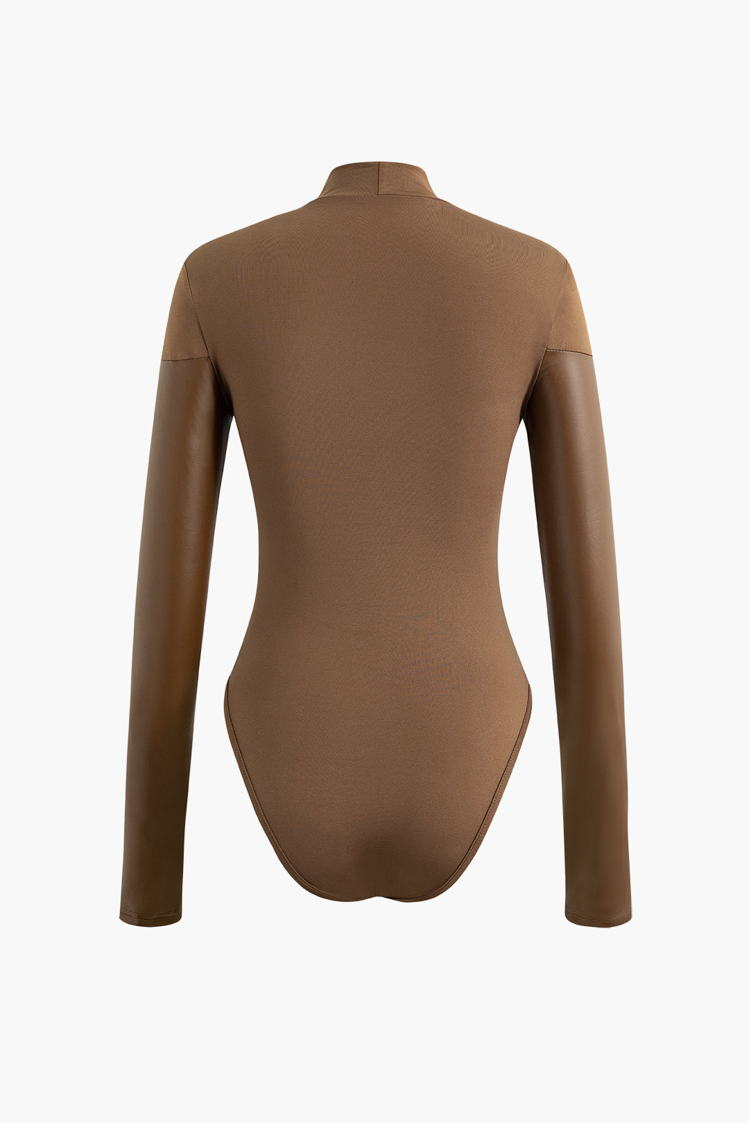 Mock Neck Faux Leather Paneled Long Sleeve Bodysuit
