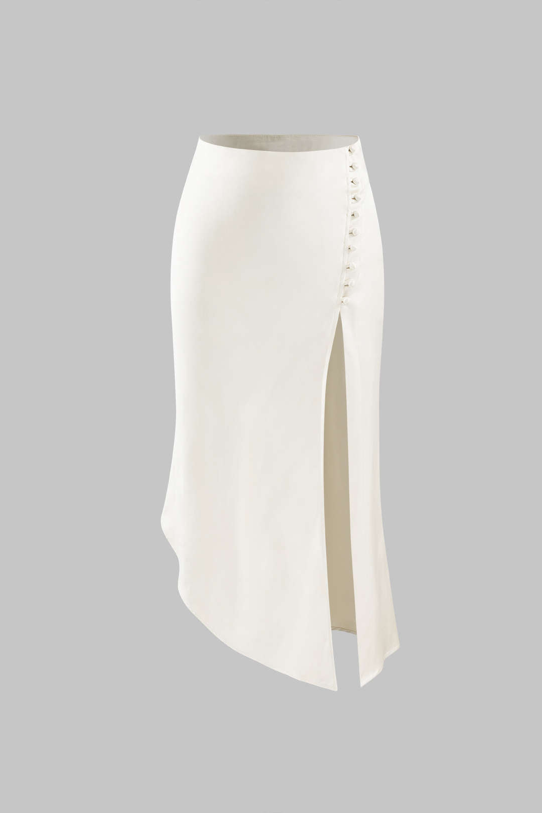 Asymmetric Hem Slit Button Deco Skirt