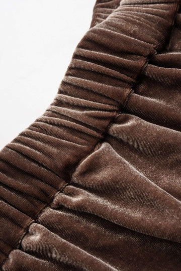 Velvet Patchwork V-Neck Long Sleeve Top And Shirred Waistband Wide-Leg Pants Set