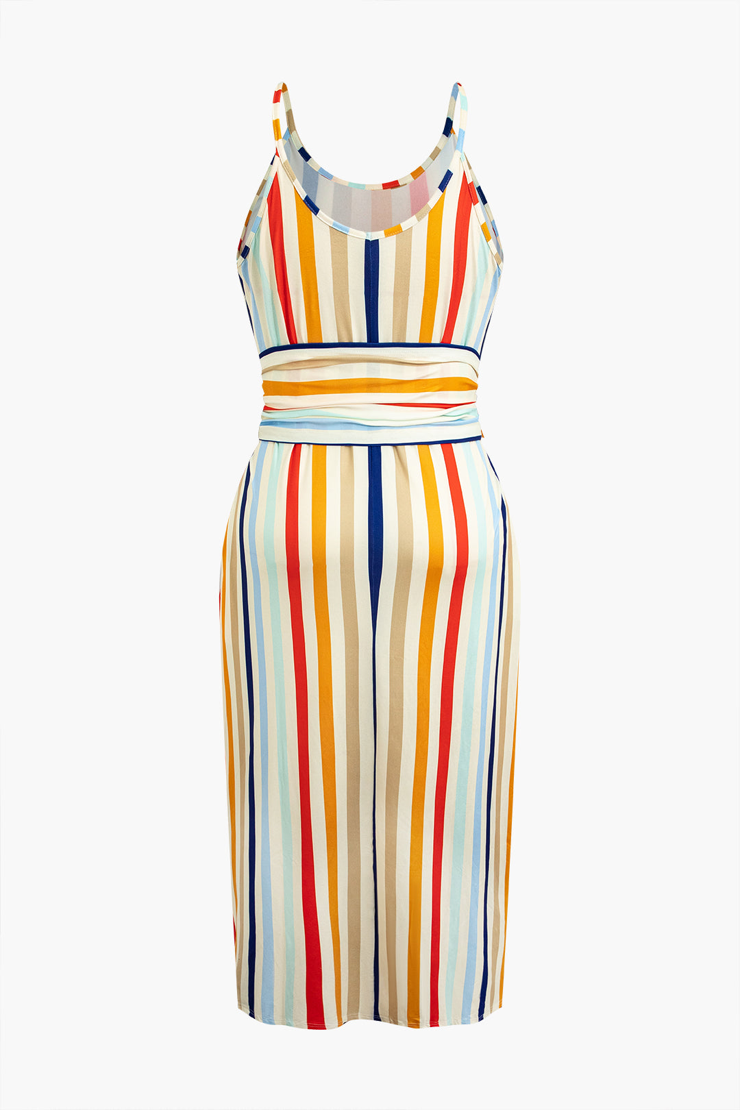 Plus Size Striped Slip Maxi Dress With Waist Tie