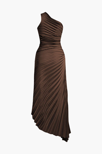 Robe midi asymétrique une épaule plissée