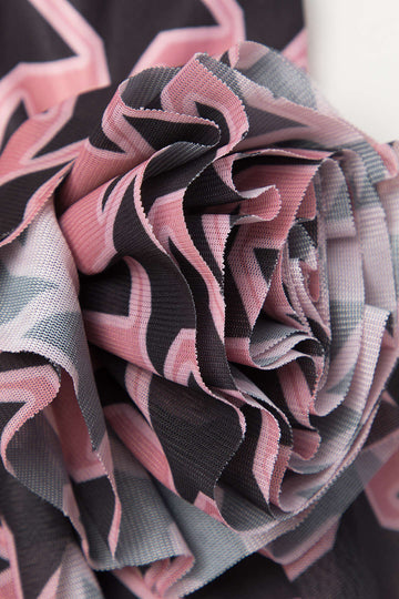 Star Print Rose Ruffle Strapless Mini Dress