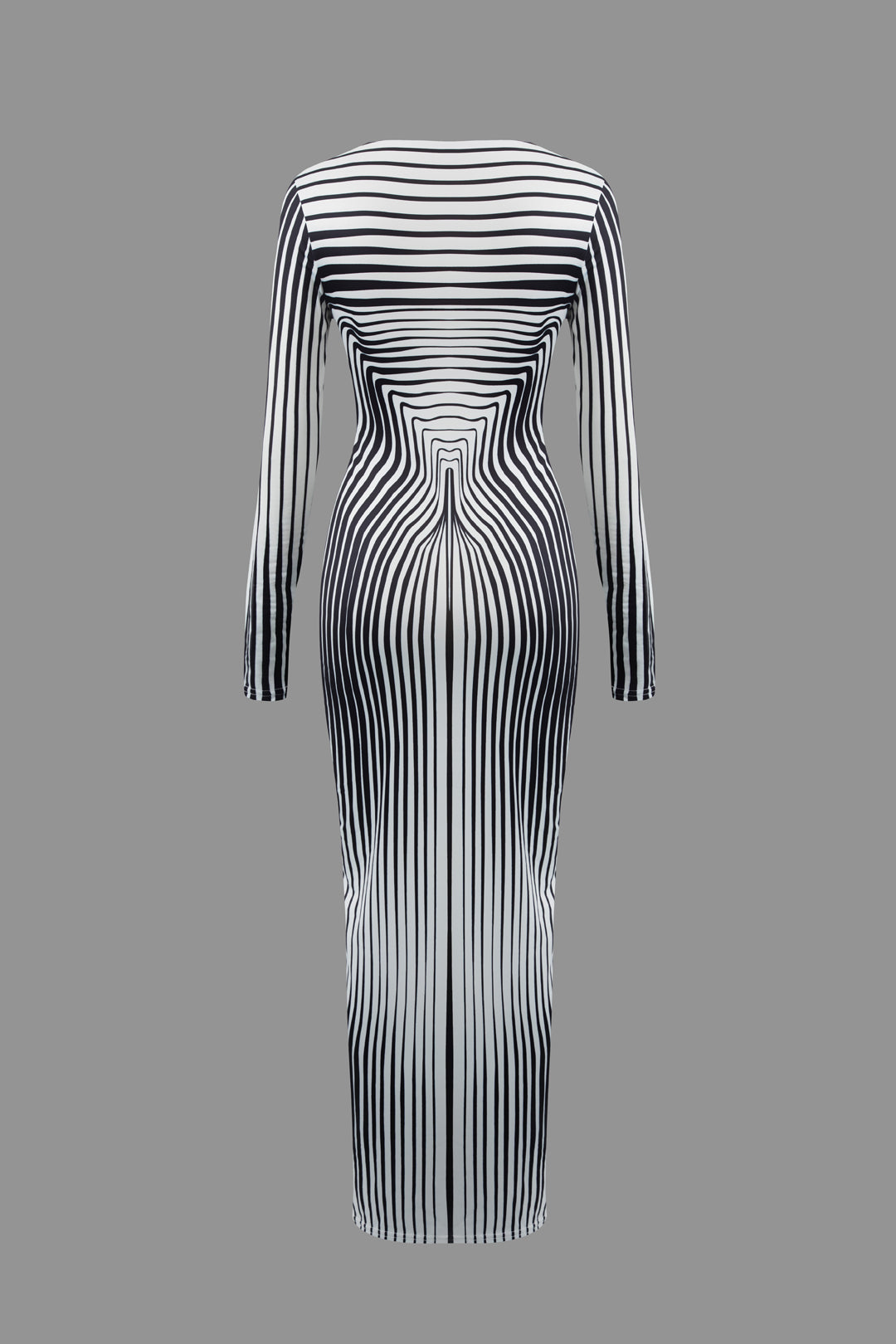 Stripe Contrast Round Neck Long Sleeve Maxi Dress