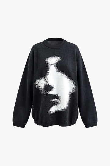 Abstract Pattern Round Neck Long Sleeve Sweater