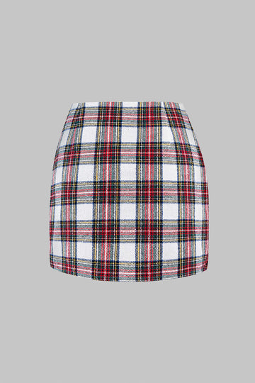 Contrast Plaid Print Asymmetrical High Waist Mini Skirt